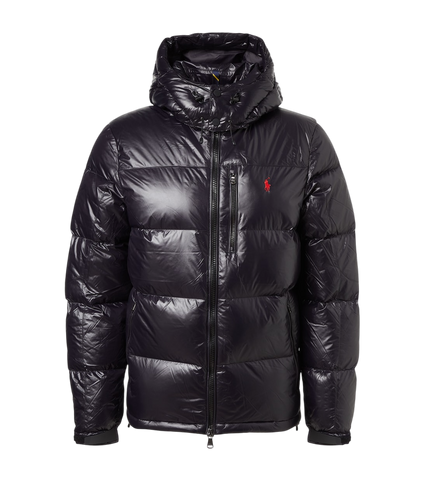Polo Ralph Lauren down fill detatchable hood glossy puffer jacket in black